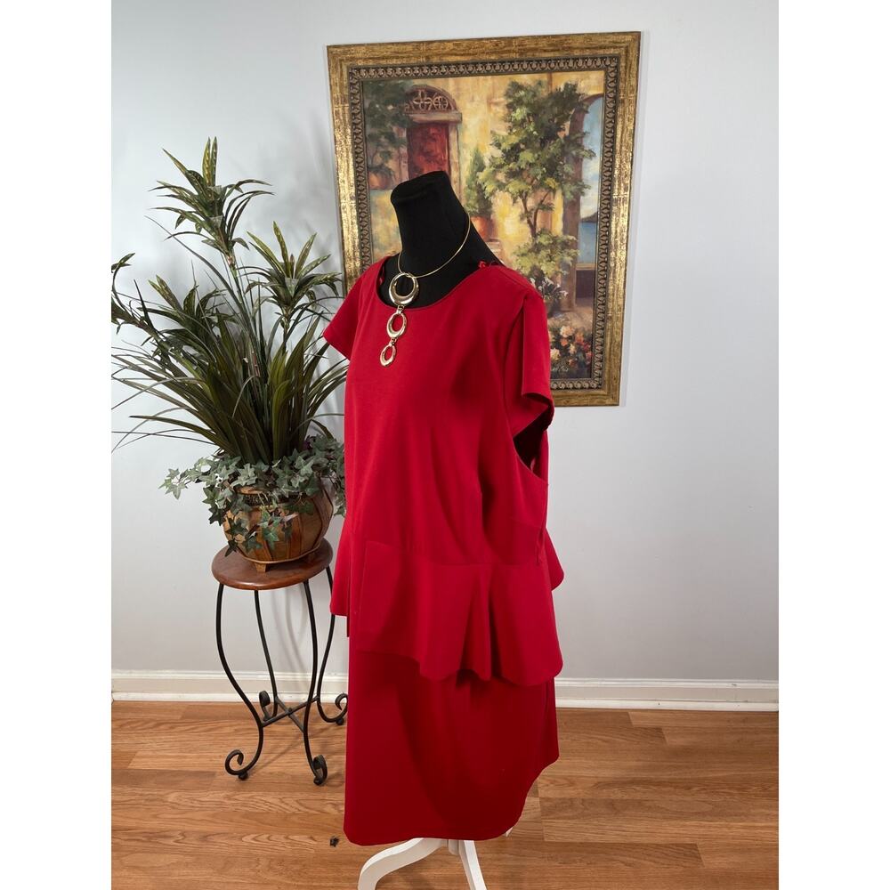 Worthington Peplum Sheath Dress Womens 24W Red Cap Sleeve Retro Revival Chic - Picture 2 of 8